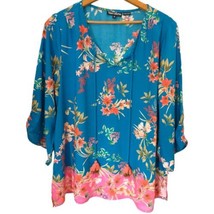 Tolani Floral Tunic Top M Boho Blouse Tassels Ruched Flowy Hippie Peasan... - $26.72