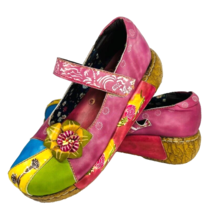 Socofy Leather 7 Mary Jane Shoe Flower Embossed Blue Yellow Green Platform - £55.26 GBP