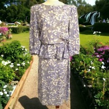 Jody Of Ca Sheer Peplum Dress M Vintage 80s Purple Knee Length Flowy Ruf... - £38.82 GBP
