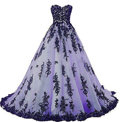 Vintage Gothic Black Lace Ball Gown Long Prom Dresses Wedding Gowns Lavender US