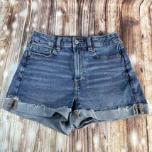 American Eagle MOM SHORT Size 4 Blue Denim Hi Rise Cut Off Jean Shorts 2... - $23.74