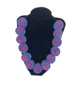 Swirl felt statement necklace, blue felt bead necklace, one of a kind blue &amp; red - £30.49 GBP