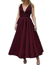 Kivary V Neck Ankle Length Corset Backless Formal Prom Evening Dress Dark Plum U - £79.32 GBP