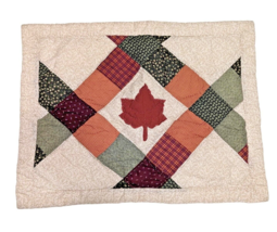 Maple Leaf Patchwork Quilted Pillow Sham Fabric Rust Green Cream 23 x 29... - $297.68 MXN