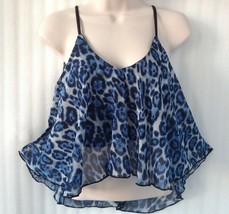 Enlin ~ Summer Blue Black White Double Layer Tank Leopard Blouse Top~ 4/6/S /NWT - £8.70 GBP
