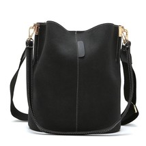 New fashionable Korean style abrasive leather bucket bag, retro one-shoulder cro - £41.91 GBP