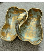 Vintage Stangl Antique Gold Aqua Handled Double Nut Bowl Collectible  3782 - £11.21 GBP
