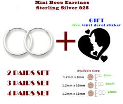 Adorable Mini Hoop Earrings Sterling Silver 925 8mm 10mm 12mm + Free Gift: Heart - £5.41 GBP+