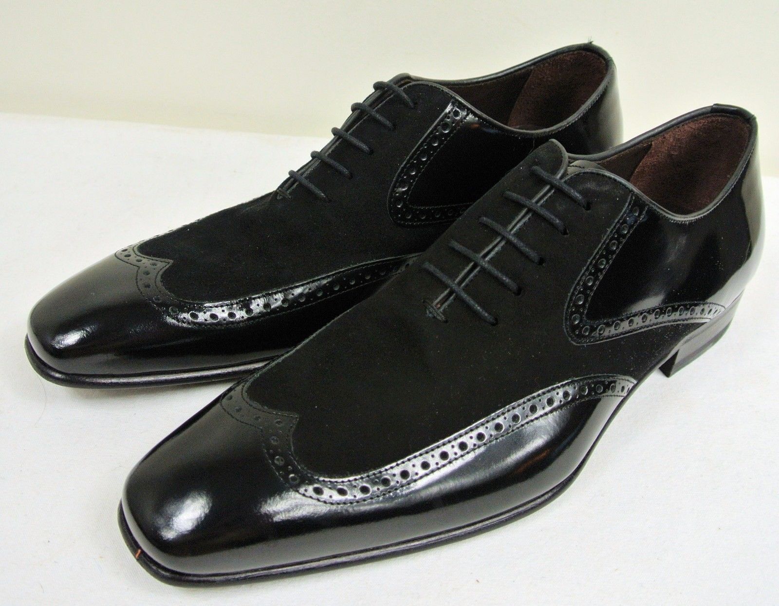 Men Two Tone Black Wing Tip Suede Derby Lace Up Genuine Leather Shoes US 7-16