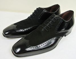 Men Two Tone Black Wing Tip Suede Derby Lace Up Genuine Leather Shoes US 7-16 - £110.33 GBP