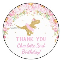 12 Personalized Girl Dinosaur Birthday Party Stickers Favors Labels tags 2.5&quot;  - $11.99