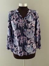 Lilly Pulitzer Blouse Size XXS Blue &amp; Pink Silk 3/4 Sleeve Chandelier flaw - £12.29 GBP