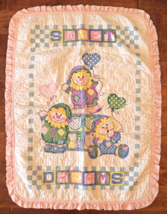 Sweet Dreams Baby Quilt Cross Stitch Throw Blanket Clowns Balloons 41.5&quot; x 31&quot; - £38.52 GBP