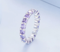 Platinum 925 Sterling Silver Mystic Purple Crystal Zircon Eternity Ring - £39.95 GBP