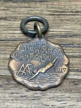 Girls Swimming AAF  1917 40yd Swim Antique Vintage Medal Charm LG JD - $19.79