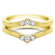 0.36 Ct Simulated Diamond Yellow Gold Plated 3-Stone Chevron Enhancer Guard Ring - £61.30 GBP