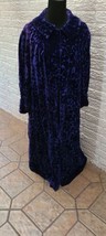 Vtg 60 Blue Crushed Velvet Long Womens Dress Coat Sammuet German - £54.89 GBP