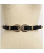 Double Buckle Vegan Leather Western Style Belt Black - $33.96 CAD