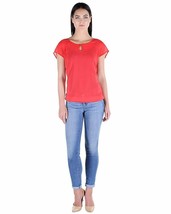 Kyra Collection Womens Plus Size Red Key Hole Scoop Neck Top - Coral - £6.04 GBP+