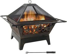 Sunnydaze Northern Galaxy Heavy-Duty Fire Pit - 32 Inch Steel Large Square Wood - £144.64 GBP