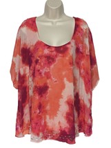 One World Peasant Blouse Top Plus Size 3X Orange Red White Jeweled Sheer - £31.58 GBP
