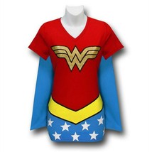 Wonder Woman Women&#39;s V-Neck Caped Costume T-Shirt Red - $34.98