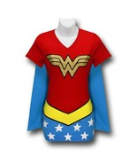 Wonder Woman Women&#39;s V-Neck Caped Costume T-Shirt Red - $34.98+