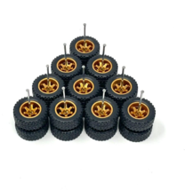 5 Sets 14mm Off Road gold  6 Spoke  Rims &amp; Real Riders Rubber Tires - $20.69