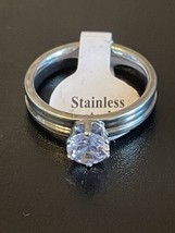 Simulated Diamond Stainless Steel Woman Engagement Wedding Ring Size 7 - £10.25 GBP
