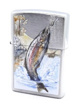 Leaping Ranbow Trout Zippo Lighter Brushed Chrome - £23.17 GBP