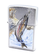 Leaping Ranbow Trout Zippo Lighter Brushed Chrome - £22.87 GBP