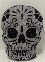 Sparkles Home Silver Black Rhinestone Halloween Sugar Skull TikTok Decor Pillow - £53.48 GBP