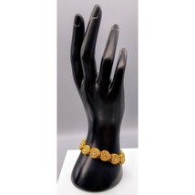 Vintage Granulated Hearts Link Bracelet, Gold Tone Brutalist Style Bangle - £25.49 GBP