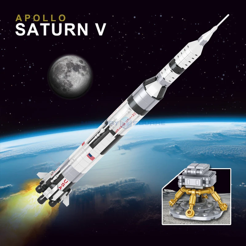 Apollo Saturn V MOC Aerospace Model Building Blocks Space Rocket Ideas Bricks - £25.57 GBP