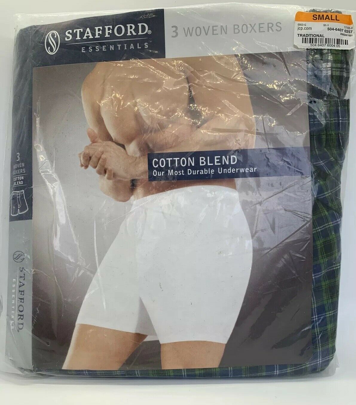 Primary image for PACKAGE OF 3 STAFFORD ESSENTIALS  WOVEN BOXERS PLAID COTTON BLEND SIZE S (28-30)