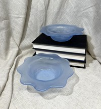 Scalloped Glass Blue Bowls - Pair - Frosted Preppy Sky Baby Blue - $26.18