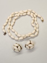 Vintage Les Bernard Necklace And Earrings Bead White Strand Hand Knotted - $66.49