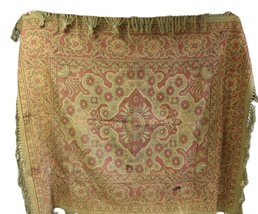 Vintage Table Cover Arts Crafts Era Muted Colors Red Green Attic Find - £93.82 GBP