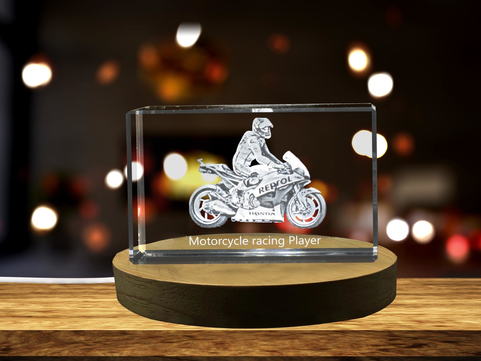 LED Base included | Motorcycle Racing Player 3D Engraved Crystal 3D Engraved