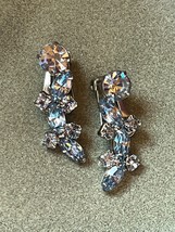 Vintage Long Various Shaped Light Blue Rhinestone Silvertone Clip Earrings – - £10.46 GBP