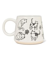 Cat Drawings Coffee Mug Set of 2 Stoneware 17 oz Wraps around Sturdy Wide Base - $22.76