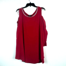 JM Collection Womens Plus 3X Red Studded Neckline Cold Shoulder Top NWT O64 - $34.29