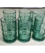 Set 6 Anchor Hocking Light Green Tartan Plaid 4&quot; Vintage 8 oz Juice Glasses - €24,73 EUR