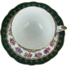 Vintage Ansley #2466 Bone China Footed Cup &amp; Saucer England Green Border... - £36.77 GBP