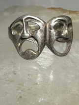 Comedy tragedy ring faces band comic tragic theatrical size 7.75 sterling silver - £51.56 GBP