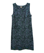 Talbots Dress Womens Small Aqua Blue Paisley Print Sleeveless Shift Cotton Blend - $34.25