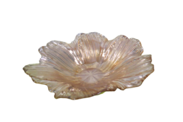 Vintage Amber Marigold Candy Nut Dish Scalloped Edges Leaf 8.5&quot; Diameter - $19.75