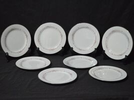 Vintage NORITAKE 8.25&quot; Salad Plate ROSEPOINT Floral Platinum Trim - Set ... - $39.53 CAD