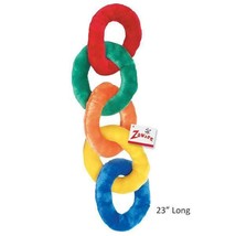 Plush Chain Dog Toy 23&quot; Long Brightly Colored Squeak Toys Soft Rings For Chewing - £12.80 GBP