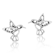 Cute Little Hummingbird in Flight Sterling Silver Post Stud Earrings - £11.26 GBP